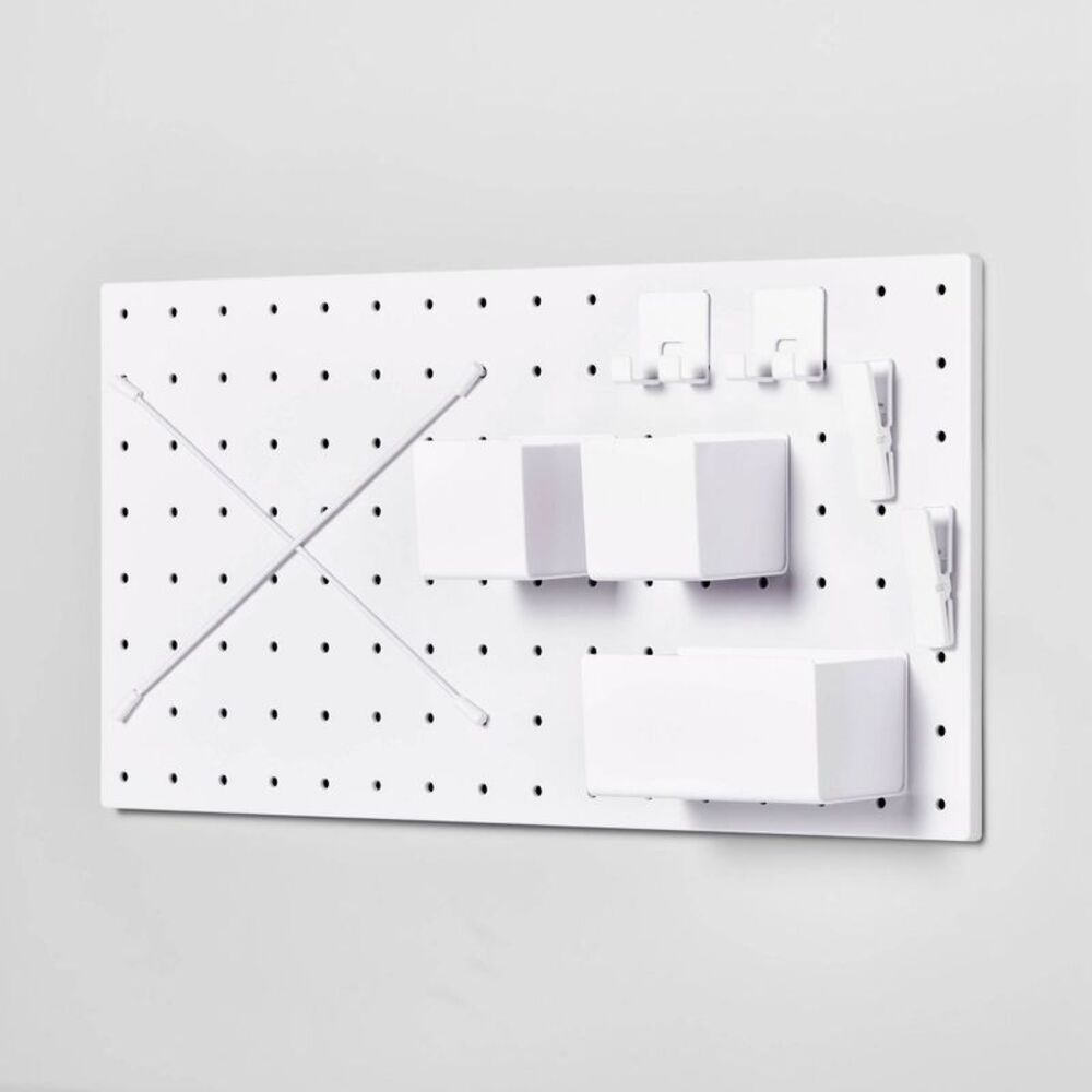 13" x 26" Wall Organizer Pegboard Set with Easel - White